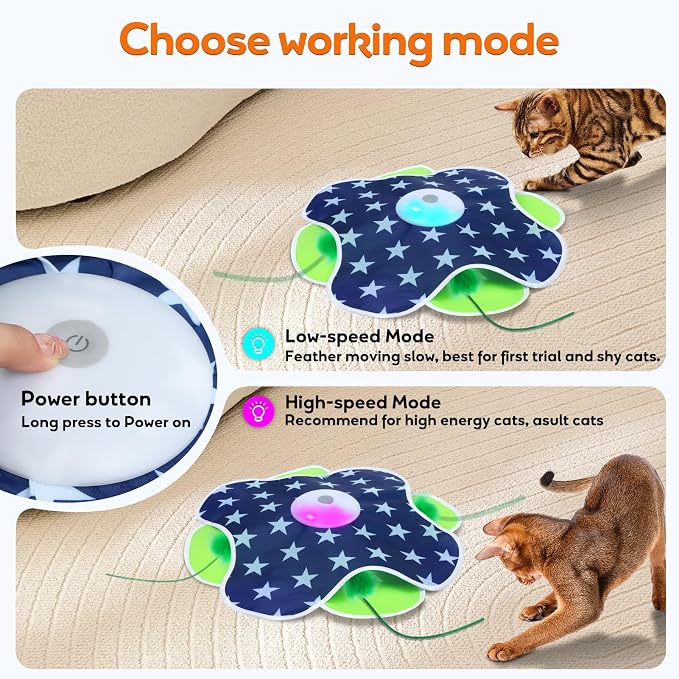 Oxawo Interactive Cat Toys for Indoor Cats Kittens Mat Toy | Motion Activated, Mouse Squeaky, Catch Moving Feather Concealed in Mat for Cat Stress Release