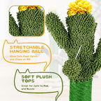 Cactus Cat Scratching Post Cat Tree, Cute Cat Scratching Post with Interactive Ball Two-Layer Track Spring Ball Toys, Standing Sisal Cactus Cat Scratcher for Indoor Cats and Kittens