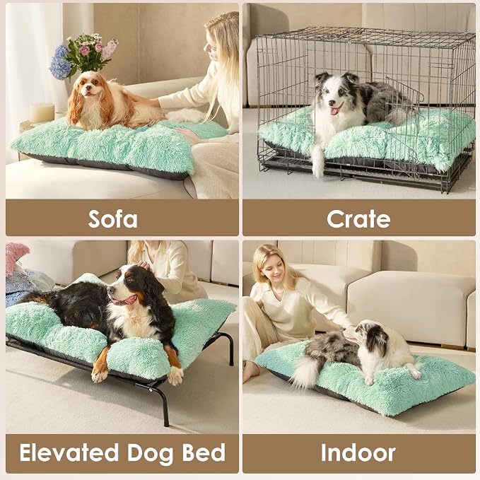 EHEYCIGA Fluffy Dog Crate Bed for Large Dogs, Plush Faux Fur Crate Pad, Calming Anti Anxiety Large Dog Bed, Washable Soft Warm Mat with Non-Slip Bottom, Apple Green