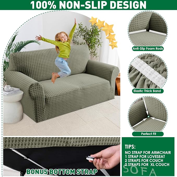 MAXIJIN Stretch Sofa Chair Slipcovers with Arms (31"-46 Washable Chair Cover Armchair with Non-Slip Foam & Elastic Bottom, Dog Cat Pet Friendly Furniture Protector (Small, Army Green)