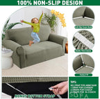 MAXIJIN Stretch Loveseat Couch Cover for 2 Cushion Couch (55"-69" Washable Sofa Slipcovers with Non-Slip Foam & Elastic Strap, Dog Cat Pet Friendly Furniture Protector (Medium, Army Green)