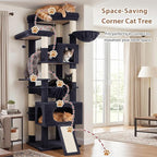 Gitelsnour Cat Tree, 78.7'' Cat Tower, 2 Big Condos for Multi Cats GCT061G | Tall Cat House Furniture for Large Cats with Hammock, Big Platform for Indoor Cats, Scratching Posts & Board , Dark Gray