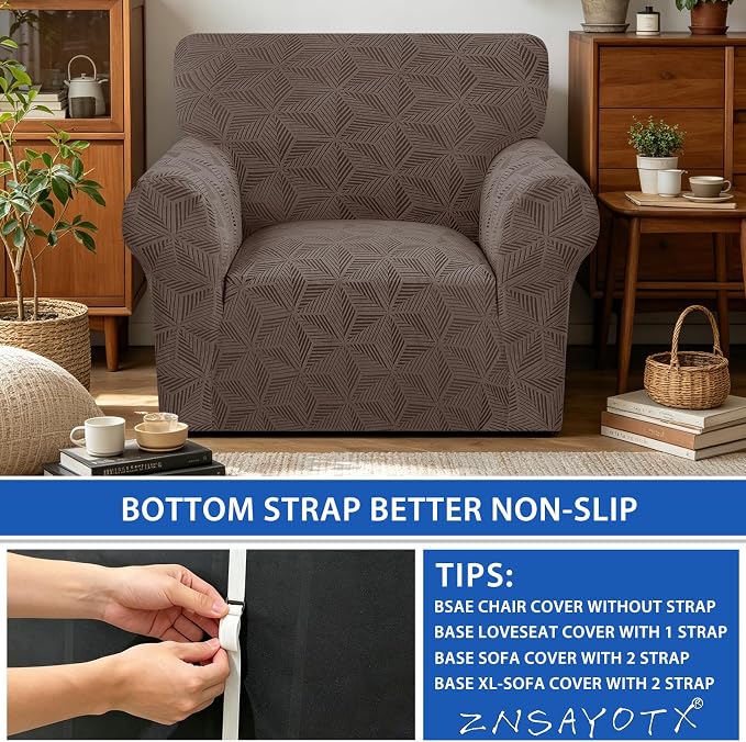 ZNSAYOTX Stretch Chair Cover, 1 Piece Couch Covers for 1 Seat Sofa, Jacquard Armchair Slipcovers with Elastic Bottom Thickened Furniture Protector for Dog Cat Pet (Small, Brown)