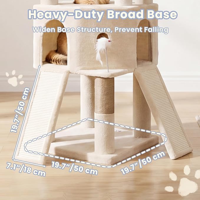 Cat Tree, 81.1" Tall Heavy Duty Cat Tower for Large Cats VCT032MJ | Cat Furniture with 3 Wide Platforms, Diamond-Shaped Condo 2 Sisal Scratchers, Hammock & Stable Base, Beige