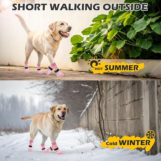 EXPAWLORER Dog Socks for Summer Hot Pavement to Prevent Licking Paws, Anti Slip Doggie Booties Grippy Shoes for Hardwood Floors, Boots & Paw Protectors for Small Medium Large Senior Dogs Pink M