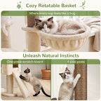 Globlazer S51 Sturdy Cat Tree for Indoor Large Cats, Beige | 51in Cat Tower with 4 Scratching Posts, Large Cat Tree with hammock for Cats Large Adult, Hanging Baskets, Top Perch