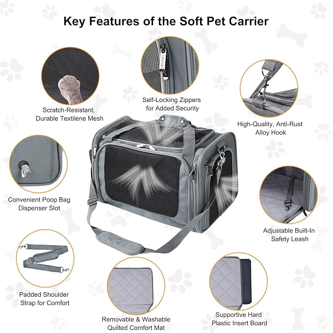 EliteField Deluxe Soft Pet Carrier for Cats and Dogs (3-Year Warranty) | Airline Approved, Waterproof Fabric, Scratch-Resistant Mesh, Expandable Mat, Built-In Leash, Suitcase Sleeve, Seat Belt Loops