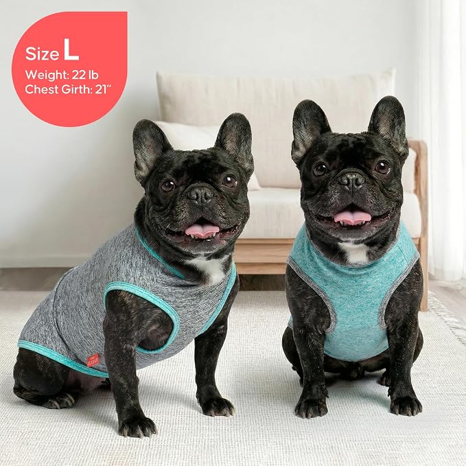 KYEESE 2 Pack Dog Shirts Quick Dry Soft Stretchy Sun Protection Pet T-Shirts with Reflective Label Tank Top Sleeveless Vest Dog Clothes for Small Medium Dogs, X-Large, Grey+Blue