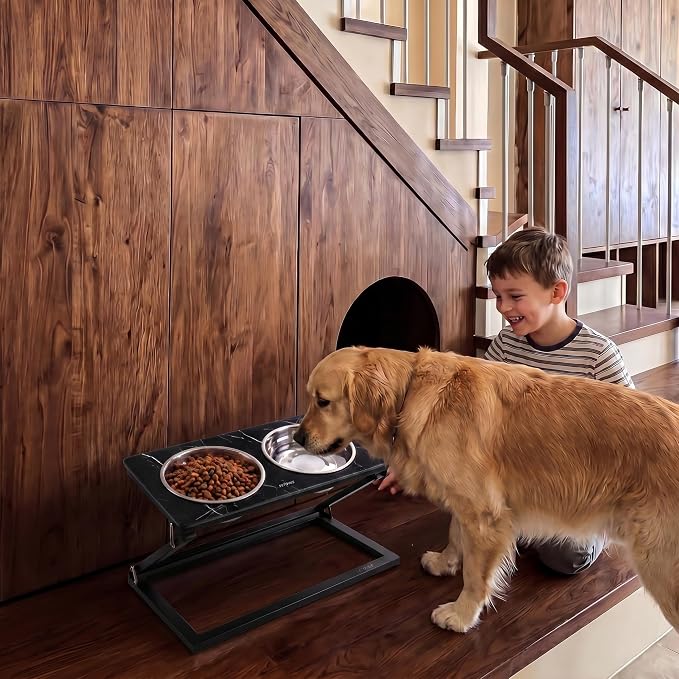 Elevated Dog Bowl, Adjustable Height and Tilt Angle Dog Bowl Stand | Precisely Adjust Height And Tilt Angle, Easy To Clean, Equipped With 2 Stainless Steel Food Bowls, Sturdy And Durable.