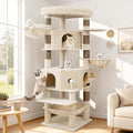 Cat Tree, 81.1" Skyward Corner Cat Tower for Large Cats VCT031MJ | Space-Smart Cat Furniture with Diamond Hideout, Grand Platform, Firm Base, 3 Soft Hammock & Pet Relax Station, Beige