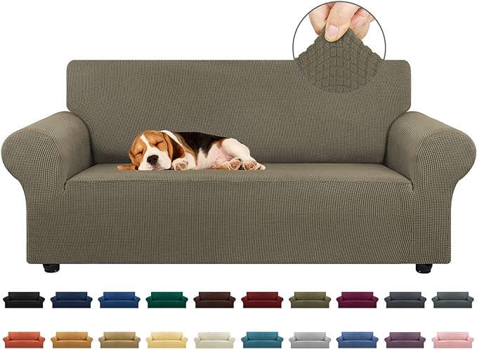 Stretch Loveseat Couch Cover, 2 Cushion Couch Slipcover,Khaki | 1-Piece Washable Sofa Cover Pet Friendly (55"-78") Furniture Protector Soft Jacquard, Elastic Bottom for Dogs & Kids