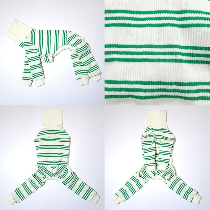 D Doggy Star Italian Greyhound Clothes Soft Stretchy Onesie Refined Stripe Outfit Whippet for Dog Coat (XL,Onsi Green Str)
