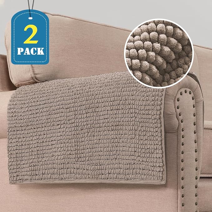 H.VERSAILTEX Plush Chenille Couch Armrest Cover 2 Packs Thick and Soft Sofa Covers Furniture Protector Cover for Pets (27.5" x 27.5", Cuban Sand)