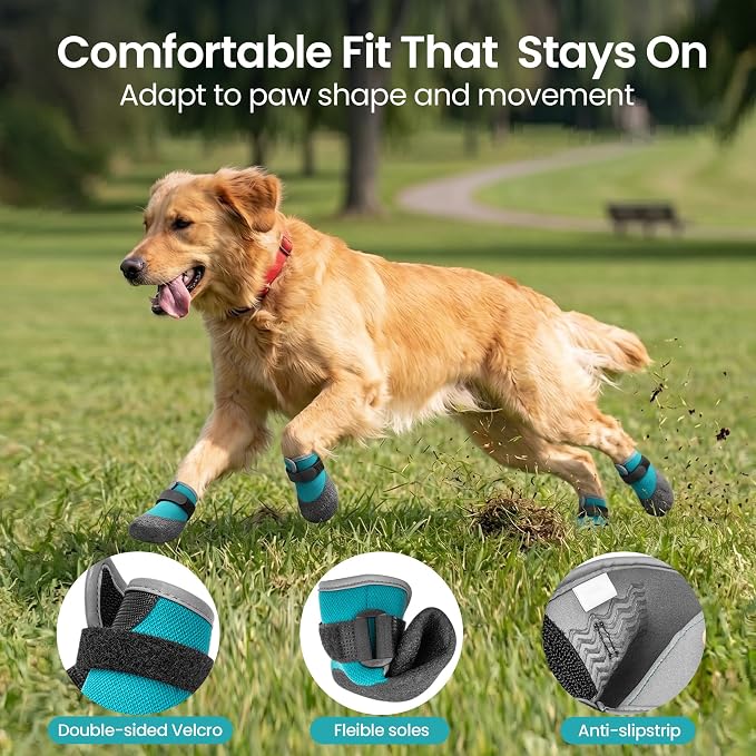Non-Slip Dog Booties with Steady Traction - Flexible Rubber Sole Dog Shoes for Rain & Hardwood Floors, Breathable Mesh Paw Protectors for Labradors, Pitbulls, Rottweilers, 4Pcs