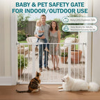 Mumeasy 29.7–48" Baby Gate for Stairs, Dog Gate for Doorways, Auto Close Child Gate, Indoor Safety Pet Gate with Walk Thru Door, Easy Install Pressure Mounted Extra Wide Gate for Kitchen, House,White