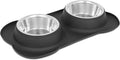 Internet's Best Bone Dog Bowl Set | Double Stainless Steel Pet Food Water Bowls | No Spill Silicone Stand | Large Medium Breeds | Black