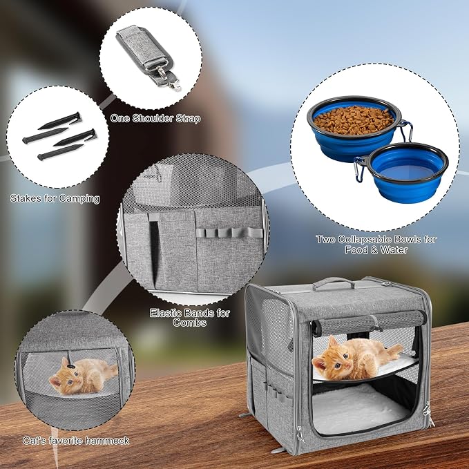 Extra Large Cat Carrier for Cat with Zipper Locks, Soft Pet Travel Carrier for Cats and Small Dogs Up to 45 Lbs
