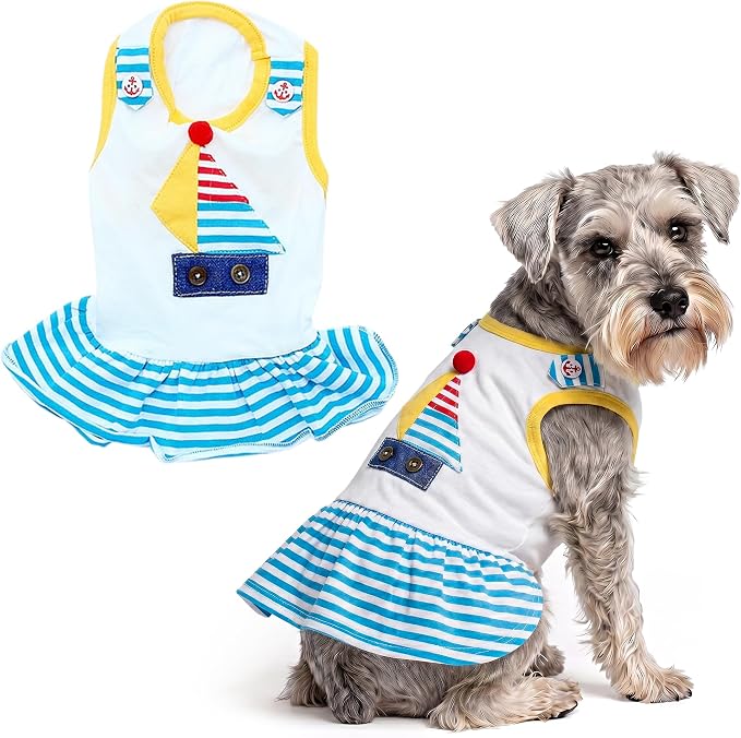 Parisian Pet Boat Dog Dress - Summer Clothes for Large Dogs - Tropical Pet Dress - Sailor Dog Outfit - Lightweight Puppy Clothes - Designer Dresses for Dogs - Sleeveless Dog Apparel