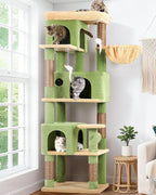 Globlazer F66 Cactus Corner Cat Tree, 66in Multi-Level Climbing Tower | Kitty Condos Cat Scratching Tower for Indoor Multiple Cats with Large Platform, 3 Cat Caves, Hanging Basket