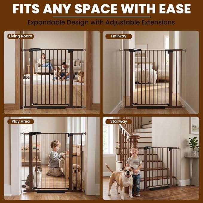 Mumeasy 36" High Extra Tall Dog Gate, 29.7"-40.5" Wide Pressure Mounted Tall Baby Gate for Dog, Auto Close Pet Gate with Door for Stairs,Doorways,House,Black