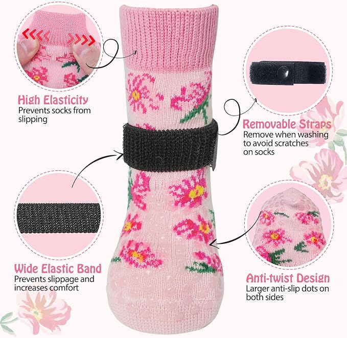 SCENEREAL Anti Slip Dog Socks to Prevent Licking Paws for Hardwood Floors | Double Sides Dog Shoes Boots & Paw Protectors for Hot/Cold Pavement, Dog Grippy Booties for Small Medium Large Senior Dogs