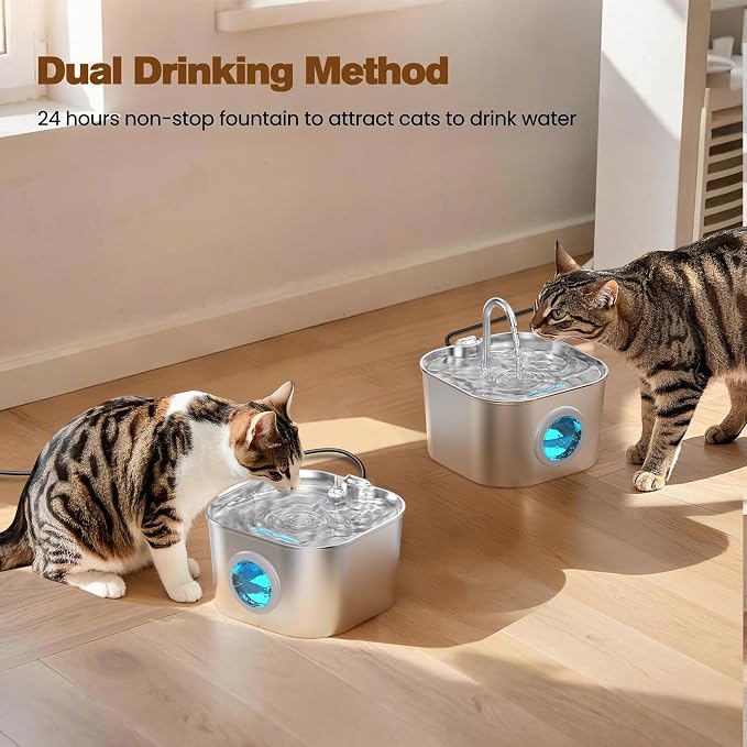 Cat Water Fountain Stainless Steel: Pet Fountains for Cats/Dog Indoor Automatic Waterer Bowls for Drinking Small Animal Water Dispenser Metal Pets Watering Faucet Bottle Auto Kitty Watering Supplies