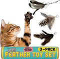 Cat Feather Toy Refill 3-Pack - Natural Feather Cat Toy - Small Size Cat Wand Attachments - Official Cat Toy Feather Replacement for Forever Stick Cat Wand Toy - Cat Wand Refill - Cat Lure and Teaser