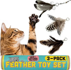 Cat Feather Toy Refill 3-Pack - Natural Feather Cat Toy - Small Size Cat Wand Attachments - Official Cat Toy Feather Replacement for Forever Stick Cat Wand Toy - Cat Wand Refill - Cat Lure and Teaser