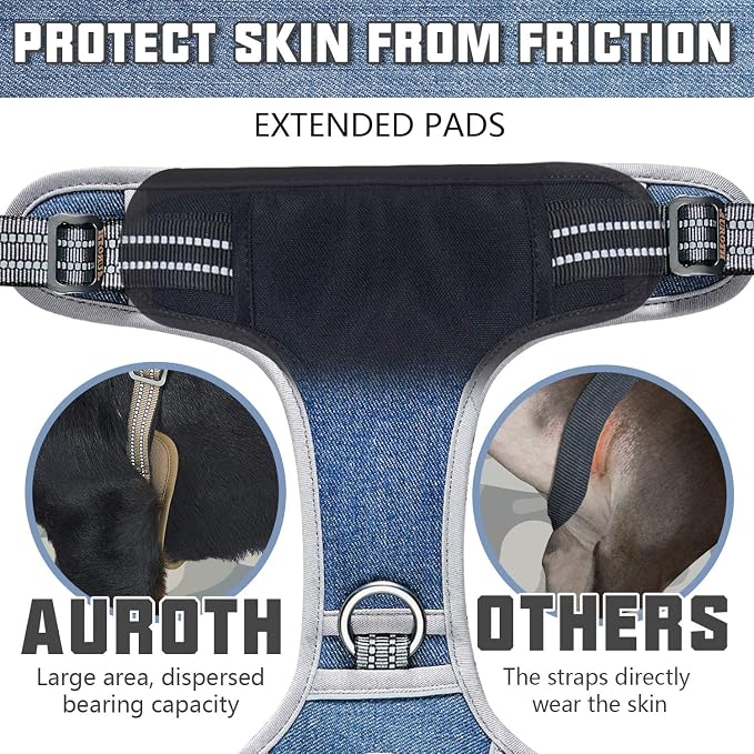 AUROTH Tactical Dog Harness for Small Medium Large Dogs No Pull Adjustable Pet Harness Reflective K9 Working Training Easy Control Pet Vest Military Service Dog Harnesses (L, Denim Blue)