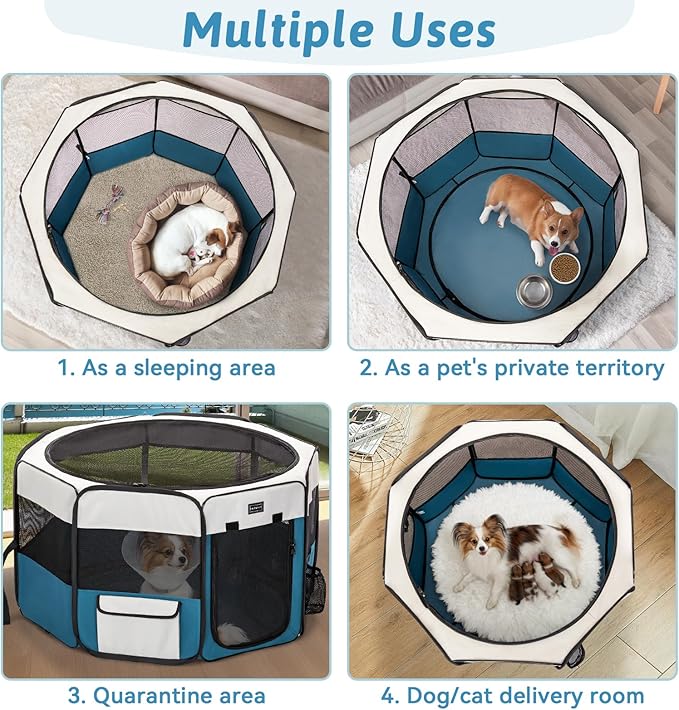 PETSFIT Portable Dog Playpen 29", Removable Waterproof Mat, Zippered Roof | 3-Second Setup, Collapsible Storage, RV Camping Travel, Indoor Outdoor Use, Small Dogs and Cats, 29.5"L x 29.5"W x 16.5"H