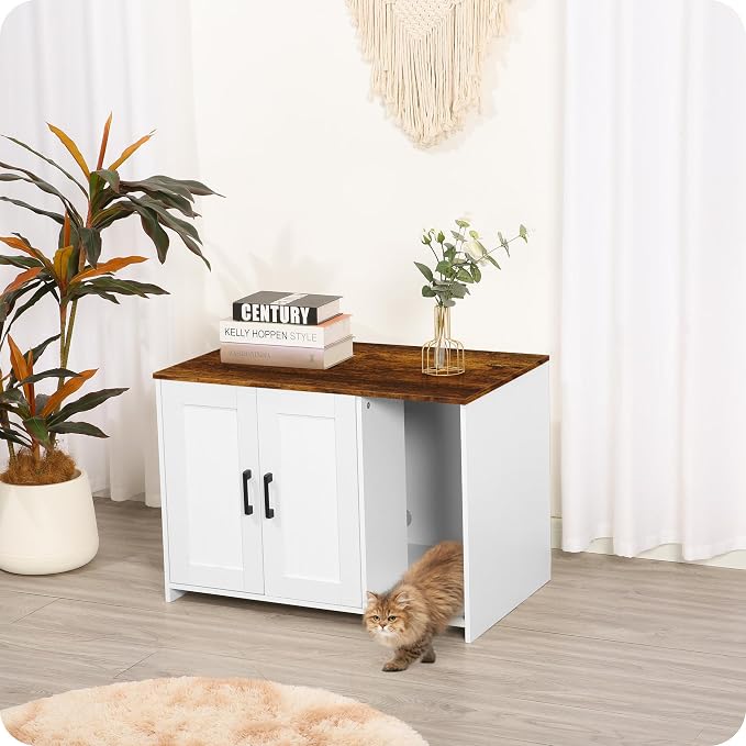 DWANTON Litter Box Enclosure, Wooden Cat Washroom Indoor, 27.6", 107WVV