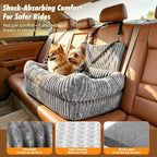 Pawaboo Dog Car Seat Bed, Memory Foam Booster for Medium/Large Dogs, Gray | Rear-seat pet travel bed with washable cover, safety leashes, thick cushion, and room for 2 small dogs