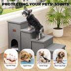 Zerbuger Dog Stairs with Storage, Grey 4 Steps Dog Ramp with Condo for Bed | 23" H Wider Dog Steps for High Beds Couch, Folding Storage Pet Stairs Gift for Climbing Small/Medium/Large Old Dogs Cats