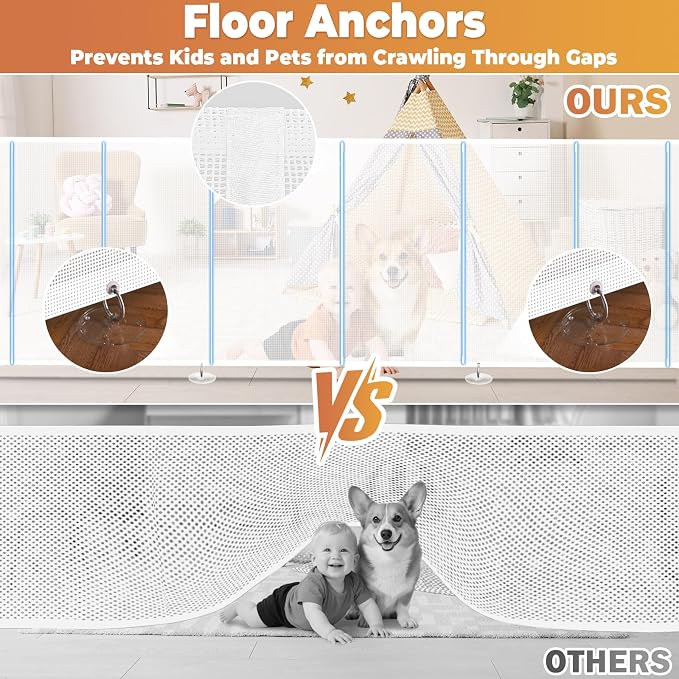 160" Retractable Baby Gates Dog Gate Extra Wide, 42" Tall Child Pet Safety Gate with Reinforced Strips for Stairs, Long Mesh Garage Gates Fence for Outdoor Indoor Large Openings Driveway Decks Patio