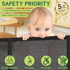 Reinforced 55" Wide Retractable Baby Gates with Reinforced Strips, Indoor/Outdoor Retractable Dog Gate for Doorway Prevent Bottom Drilling Through, No Bottom Bar Safety Mesh Baby Gate for Stair, Black