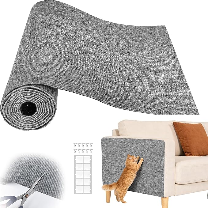 Cat Scratch Couch Furniture Protector Pad from Cat Claws, Grey, 39.3x15.8In | Heavy-Duty Cat Scratch Deterrent for Furniture, DIY Climbing Cat Scratcher for Sofa Corners, Walls, Doors-with 10 Pins