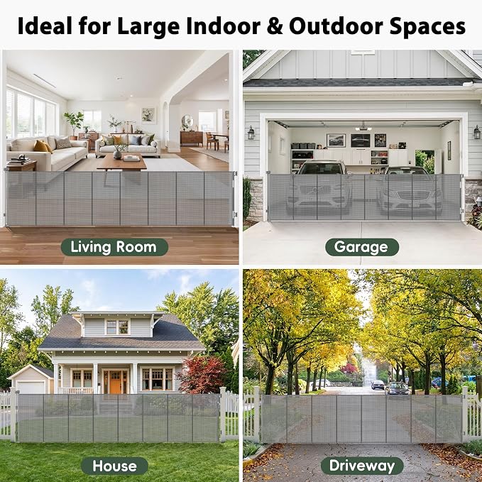 275" Retractable Baby Gates Extra Wide Retractable Fence Outdoor | 22ft Retractable Dog Gates for Doorways Extra Wide Baby Gate, 48" Tall Dog Gate Retractable Pet Gate for Garage, Driveway