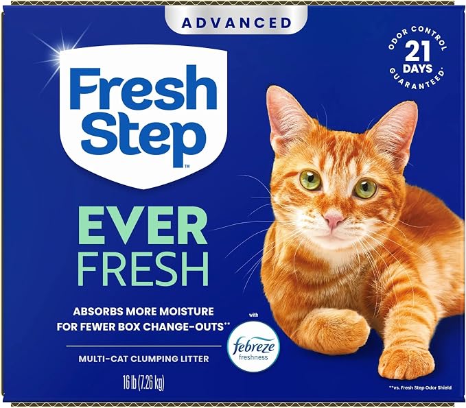 Fresh Step Advanced Ever Fresh Multi Cat Clumping Litter with Febreze Freshness, Ammonia Block Technology, Ultra Absorbent, 16 lb. Box, Pack of 2 | Ultra Absorbent to Last Longer, Scented with Febreze Freshness, Lowest Dust Formula, Compatible with Mos...