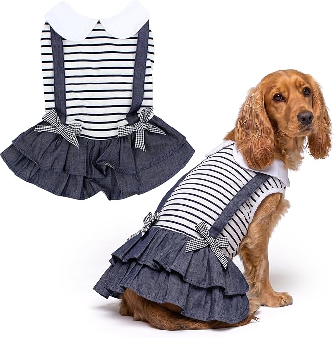 Parisian Pet Preppy Dog Dress - Summer Clothes for Large Dogs Girl - Stylish Sleeveless Pet Outfit - Designer Dog Apparel - Lightweight and Breathable Puppy Clothes - Comfortable Skirt for Dogs