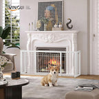 Bonnlo Free Standing Dog Gate, 37" - 68" Wide Pet Gate for Fireplace Stairs Doorways, Metal Adjustable Pet Fence Indoor, Christmas Tree Gate (Metal-White)
