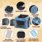 DaisyInner Dog Basket for Bike, Expandable Pet Carrier with Cooling Mat for Bicycle Handlebar, 2 Mesh Doors, Reflective Strips, Soft-Sided Travel Bag for Small & Medium Pet up to 8 kg(Blue)