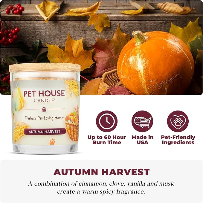 Pet House Fall Candles, Long Lasting, Clean Burning, Soy Wax Scented Candles for Pet Odor, Autumn Harvest