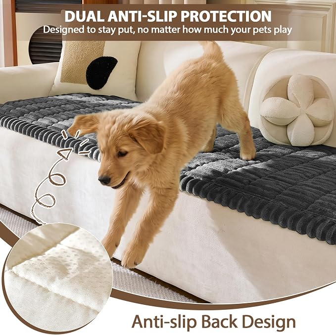 FUANGUI Waterproof Couch Cover Sofa Cover for Dogs and Pets Sofa Protector | Non-Slip Washable Fuzzy Soft Cat Bed Sofa Slipcover for 2-3 Cushion Couch Sofa Pet Friendly, Dark Grey, 27.6" x 82.7", 1 pcs