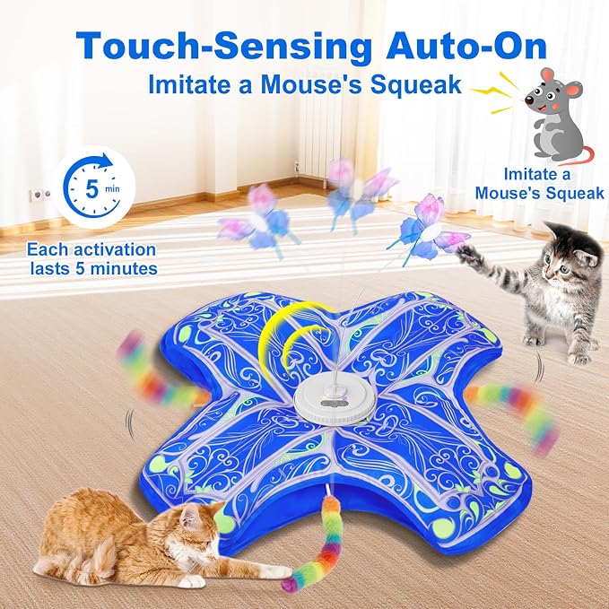 Interactive Cat Toys for Indoor Cats,Automatic Kitten Tunnel Toy | Rechargeable Touch Activated, Hide and Seek Design, Colorful Fluffy Tail & Butterfly, Cat Enrichment Toy for Bored Cats