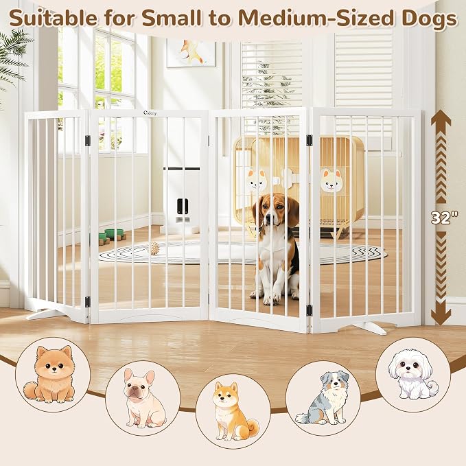 32" Extra Tall Free Standing Dog Gate Indoor, Foldable Pet Gate | for Doorways Stairs, 4-Panel Dog Fence with Support Feet for Stability, Folding Puppy Gate Easy to Carry No Drilling 72"x32"