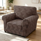 ZNSAYOTX Stretch Armchair Covers for, 1-Piece Chair Slipcovers for Living Room, Furniture Protector with Elastic Bottom for Dogs Cats Kids Geometrical Jacquard Fabric (Small, Brown)