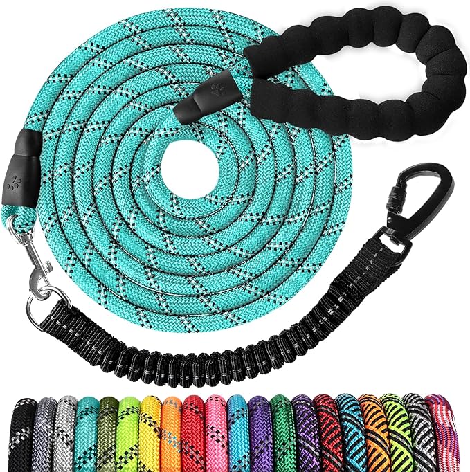jenico Long Dog Leash 15FT: Heavy Duty Rope Leashes for Dogs Training with Swivel Lockable Hook Reflective Threads Bungee and Padded Handle - Dog Lead for Large Small Medium Dogs Outside Walking