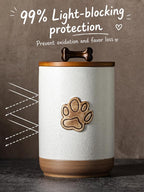 Miamolo Dog Treat Container, Airtight Dog Food Storage Container with Lid and Handle, Ceramic Pet Food Storage Jar for Kitchen Counter Farmhouse Dog Biscuit Jar, Dog Lovers Gift, Paw Glinting White