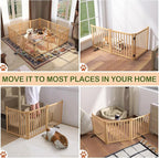 Wooden Freestanding Dog Gate Indoor - 23" Height 3 Panels | No-Painted Foldable Dog Gates, Portable Puppy Fence for Hallway Stairs, Doggy Barrier