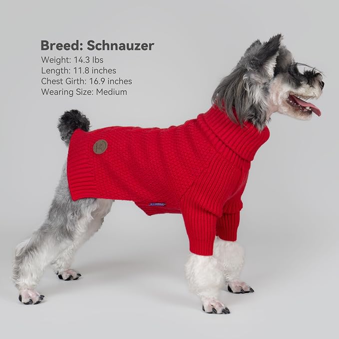 cyeollo Red Dog Sweater Long Sleeve Knitted Turtleneck Pullover Clothes | Ultra Soft Warm Knit, Full Coverage, 4-Way Stretch for Easy Movement, Easy On & Off, Winter Daily Wear for Small Dogs